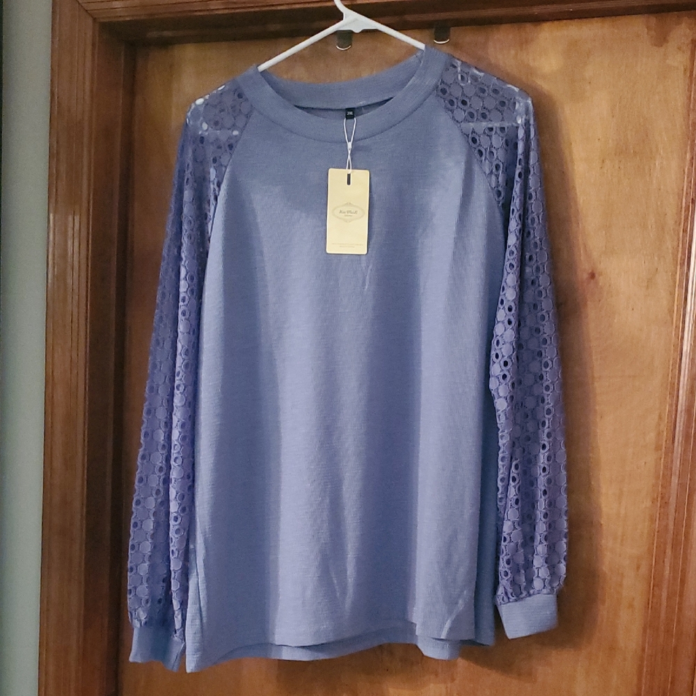 Lace Sleeve Blue Top size 2X